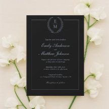 Invitación de boda minimalista negra con azul