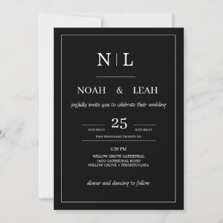 Invitación de Boda Minimalista Negra • Moderna Sim