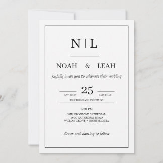 Invitación de Boda Minimalista Negra • Moderna Sim