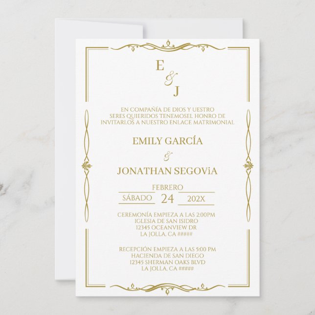 invitación de boda minimalista oro (Anverso)