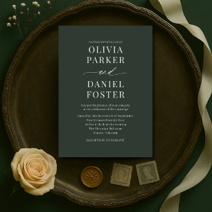 Invitación de boda minimalista oscura y verde mela