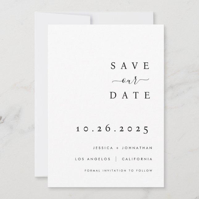 Invitación de boda minimalista para guardar la fec (Anverso)