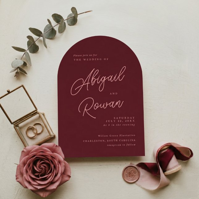 Invitación de boda minimalista profunda de vino ar (Subido por el creador)
