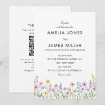 Invitación de boda minimalista qr de flores silves