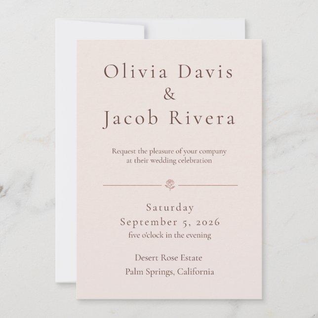 Invitación de boda minimalista rosa polvoriento (Anverso)