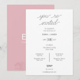 Invitación de boda minimalista rosa rubor
