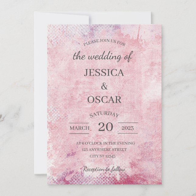 Invitación de boda minimalista rosa rústica (Anverso)
