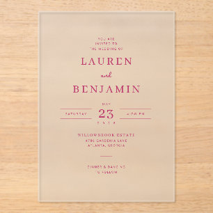 Invitación de boda minimalista rosa sofisticada