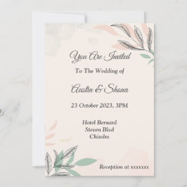 Invitación de boda minimalista, rosa, verde