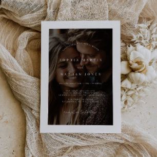 Invitación de boda minimalista rústica con foto