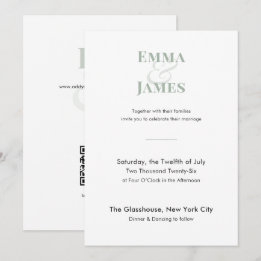 Invitación de Boda Minimalista Sage | Código QR