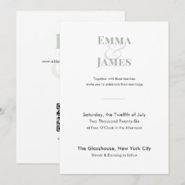 Invitación de Boda Minimalista Sage | Código QR