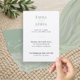 Invitación de boda minimalista Sage | Código QR