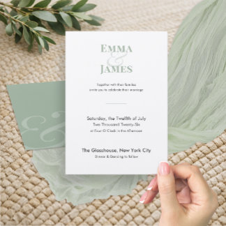 Invitación de boda minimalista Sage | Código QR