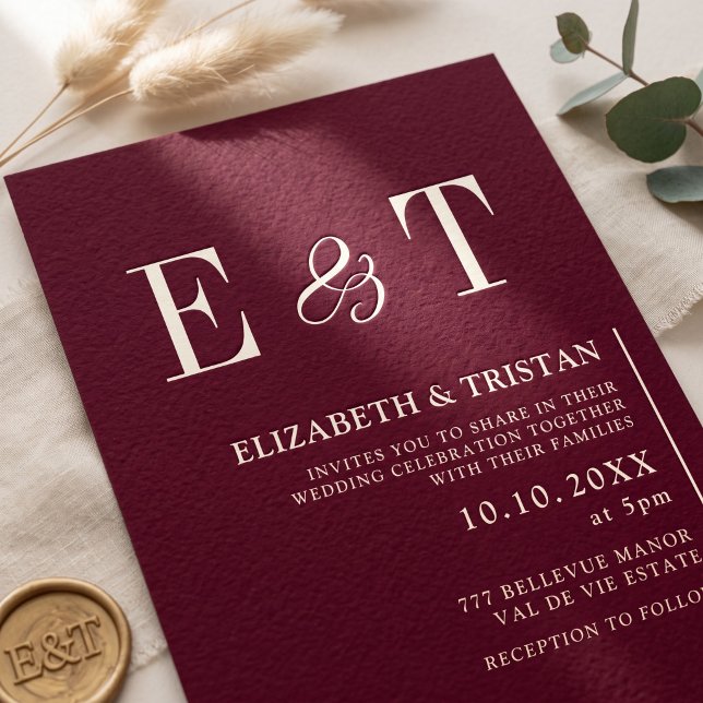 Invitación de boda minimalista simple de Borgoña (Subido por el creador)
