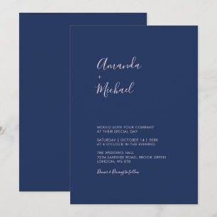 Invitación de boda minimalista simple rosa y azul 