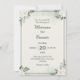 Invitación de boda minimalista verde moderna