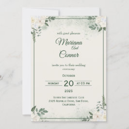 Invitación de boda minimalista verde oliva