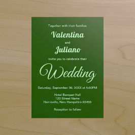 Invitación de boda minimalista verde oscuro