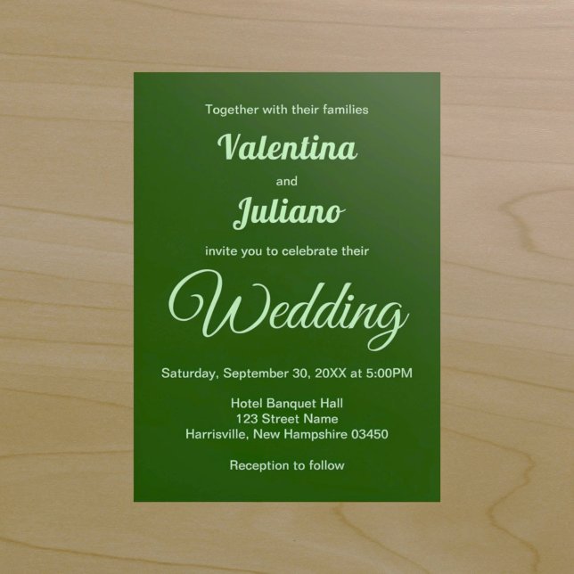 Invitación de boda minimalista verde oscuro (Typography style minimalist dark green wedding invitation)