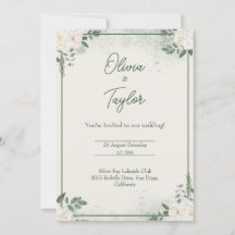 Invitación de boda minimalista verde profundo