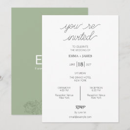 Invitación de boda minimalista verde salvia
