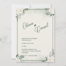 Invitación de boda minimalista verde silenciada