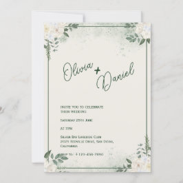 Invitación de boda minimalista verde silenciada