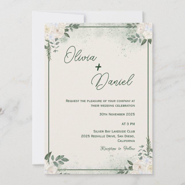 Invitación de boda minimalista verde simple (Anverso)