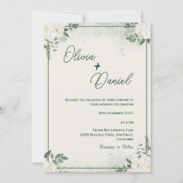 Invitación de boda minimalista verde simple