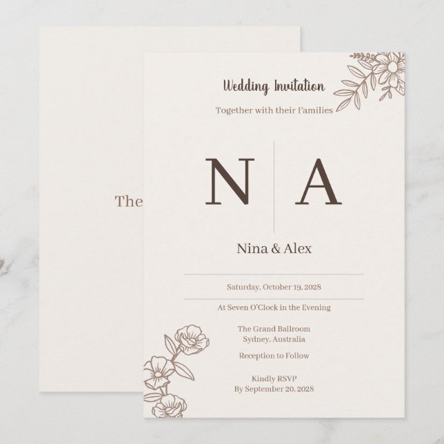 Invitación de Boda Mocha (Anverso / Reverso)