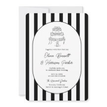 Invitación de boda moderna a rayas blancas y negra