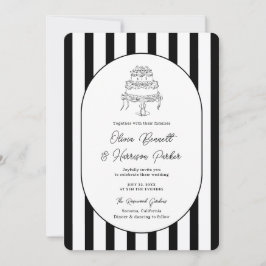 Invitación de boda moderna a rayas blancas y negra