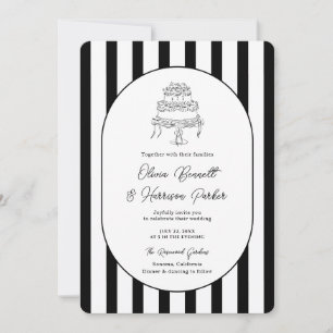 Invitación de boda moderna a rayas blancas y negra