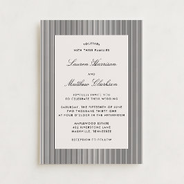 Invitación de boda moderna a rayas negras y marfil