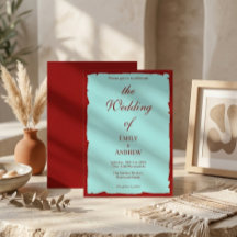 Invitación de Boda Moderna Aqua Teal y Rojo Profun