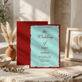 Invitación de Boda Moderna Aqua Teal y Rojo Profun