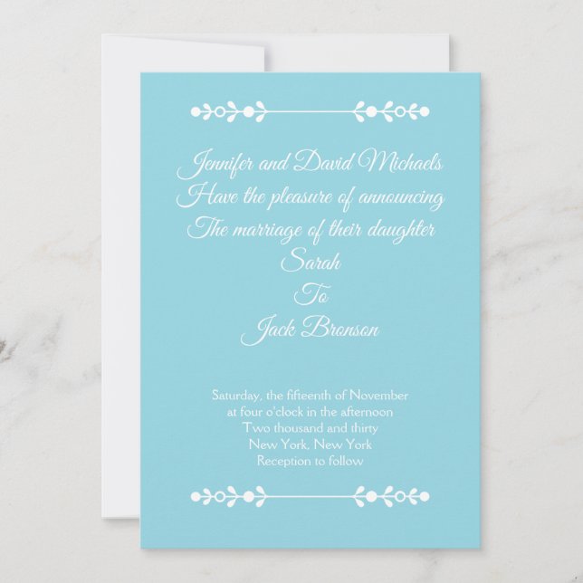 Invitación de boda moderna azul claro y blanco (Anverso)