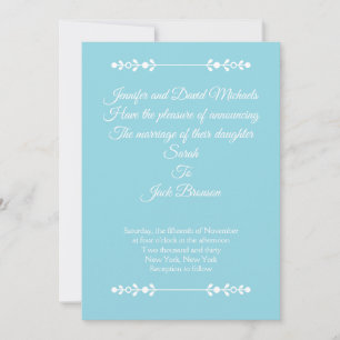 Invitación de boda moderna azul claro y blanco