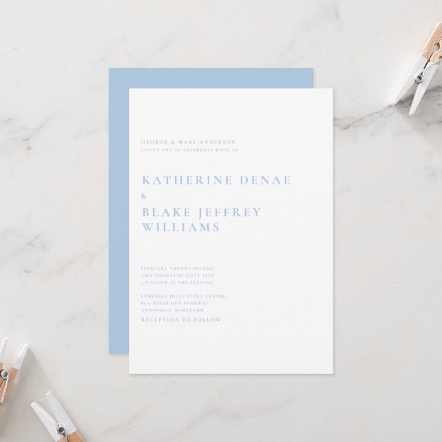 Invitación de boda moderna azul pavo real (Anverso/Reverso In Situ)