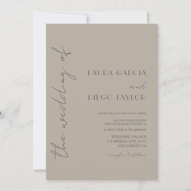 Invitación de boda moderna beige gris (Anverso)