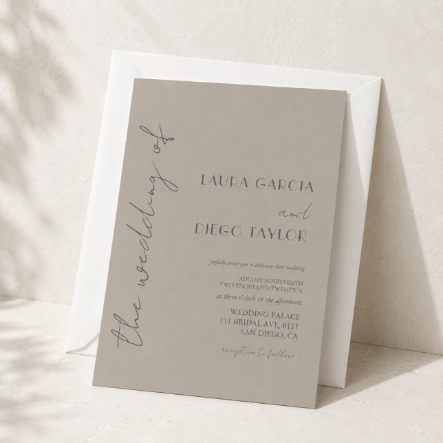 Invitación de boda moderna beige gris (Subido por el creador)