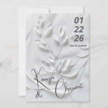 Invitación de boda moderna blanca y beige – Botani