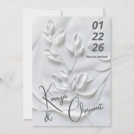 Invitación de boda moderna blanca y beige – Botani