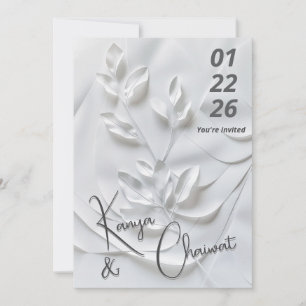 Invitación de boda moderna blanca y beige – Botani