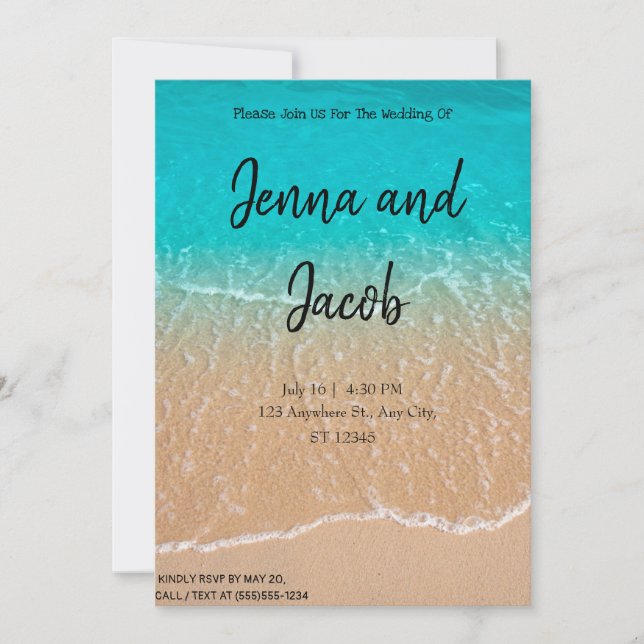 Invitación de boda moderna Blue Water Beach (Anverso)