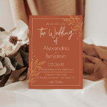 Invitación de boda moderna boho terrosa marrón y d