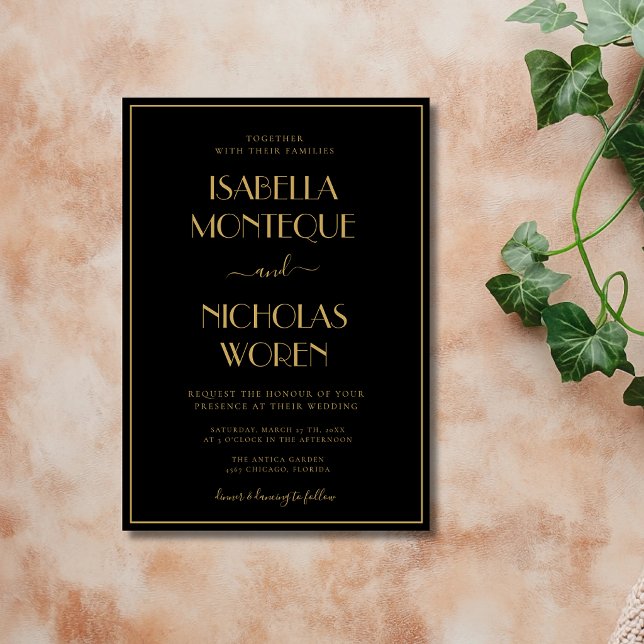 Invitación de boda moderna caprichosa negra y sile (Subido por el creador)