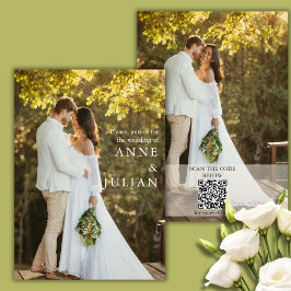 Invitación de boda moderna con 2 fotos y código QR