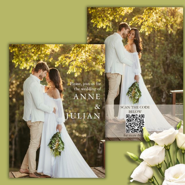Invitación de boda moderna con 2 fotos y código QR (Subido por el creador)